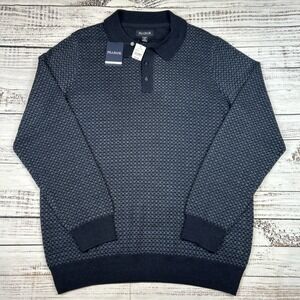 Jos. A. Bank Men's Merino Wool Blend Long Sleeve Polo Blue Sweater Shirt Sz XXL